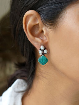 Teejh - Delisha Turquoise Stone Silver Oxidised Stud Earrings for Women