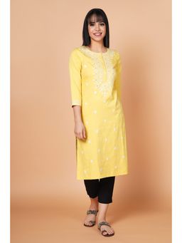Barara Ethnic - Yellow Embroidered Straight-fit Kurta