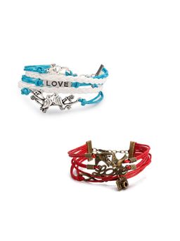 Yellow Chimes - Moxie Collection Love Birds Theme Casual Leather Wraps Combo of 2 Bracelets