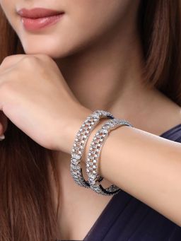 Yellow Chimes - Silver Tone White AD Studded Bangles