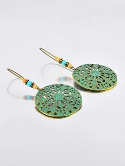 Yellow Chimes - Antique Art Crafted Circles Alloy Dangle Earring