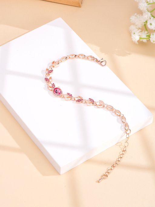 Yellow Chimes Rose Gold Tone Pink Crystal Studded Bracelet