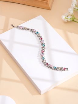 Yellow Chimes - Silver Tone Multi-Color Crystal Studded Bracelet