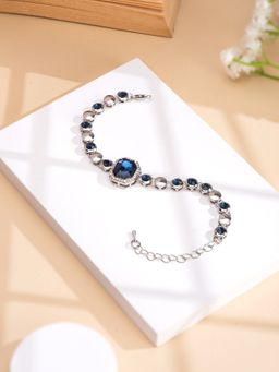 Yellow Chimes - Silver Tone Blue Crystal Studded Bracelet