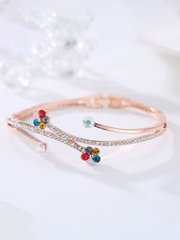 Yellow Chimes - White Crystal Rose Gold Plated Bangle Style Bracelet