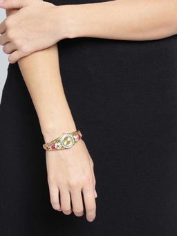 Yellow Chimes - Floral Design Multi-Color Crystal Gold Plated Watch Kada