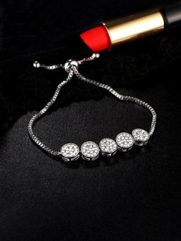 Yellow Chimes - Silver Toned Adjustable White Crystal Chain Bracelet for Girls Tennis Bracelet