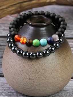 Yellow Chimes - Reiki Healing Natural Stone 7 Chakra Beads Combo of 2 Stretchable Unisex Bracelets