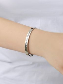 Yellow Chimes - Fuck Cancer Keep Going Inspirational Gifts Message Engraved Bracelet SS Unisex