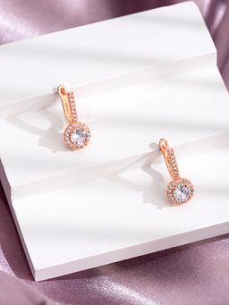 Yellow Chimes - Crystal Rose Gold Toned Hoop Clip on Earrings