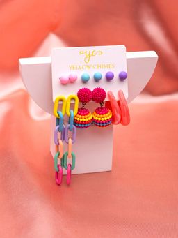 Yellow Chimes - Combo of 6 Danglers Earrings Multi-Color