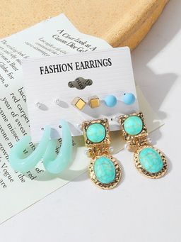 Yellow Chimes - Combo of 6 Pairs Hoop Drop & Stud Earrings for Women Multi-Color