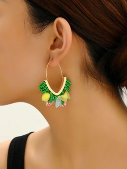Yellow Chimes - Green Hoop Earrings