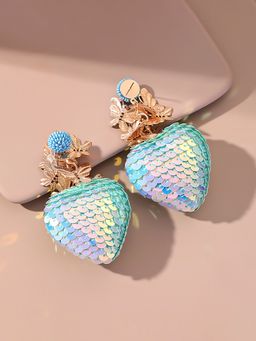 Yellow Chimes - Heart Shape Drop Earrings Blue