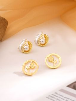 Yellow Chimes - Combo of 2 Gold Stud Earrings for Women & Girls
