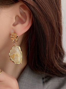 Yellow Chimes - Gold Tone Stone Studded Drop Earrings