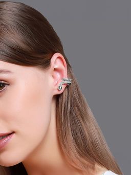 Yellow Chimes - Silver Toned Statement Style Curved Snake Shaped Studs Earrings