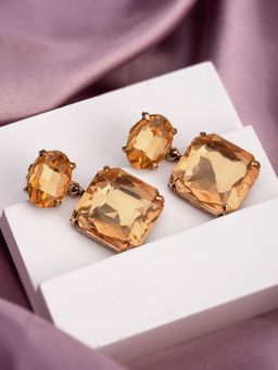 Yellow Chimes - Golden Crystal Drop Earrings for Women