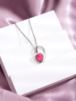 Yellow Chimes - Pink Heart Designed Crystal Charm Pendant Necklace