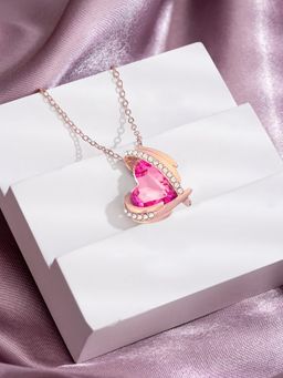 Yellow Chimes - Pink Heart Designed Crystal Charm Pendant Necklace