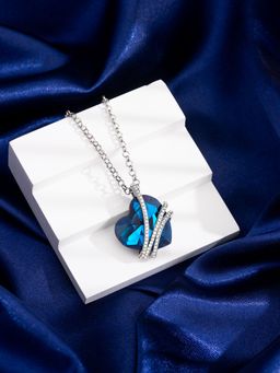 Yellow Chimes - Blue Heart Designed Crystal Charm Pendant Necklace