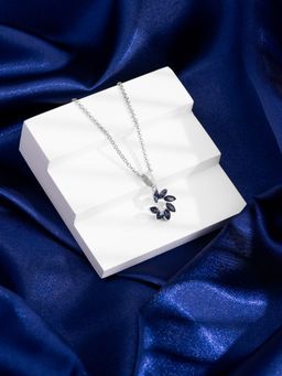 Yellow Chimes - Blue Floral Designed Crystal Charm Pendant Necklace