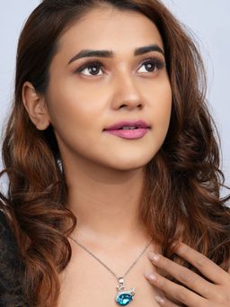 Yellow Chimes - Swan Shaped Pendant Necklace Blue Crystal Pendant Chain