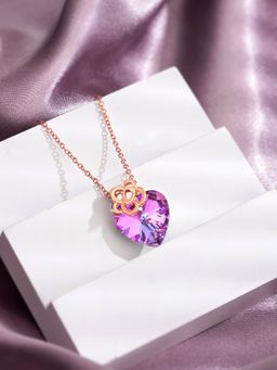 Yellow Chimes - Pink Heart Designed Charm Crystal Pendant Necklace