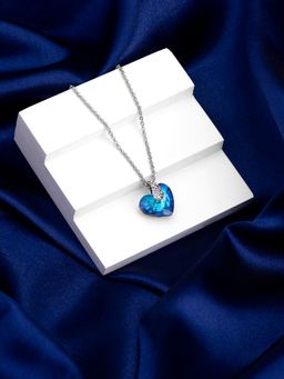 Yellow Chimes - Blue Heart Designed Crystal Charm Pendant Necklace