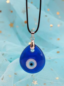 Yellow Chimes - Evil Eye Locket Charm Black Leather Rope Pendant Necklace Unisex