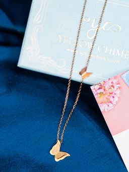 Yellow Chimes - Rose Gold Stainless Steel Long Chain Pendant Necklace