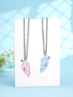 Yellow Chimes - 2 Pcs Combo of Bestfriend Heart & Unicorn Charm Pendant Necklace