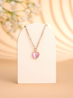 Yellow Chimes - Pink Heart Pendant Chain Necklace