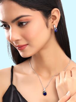 Yellow Chimes - Gold Toned Heart Shaped Crystal Studded Pendant Necklace Set with Earrings