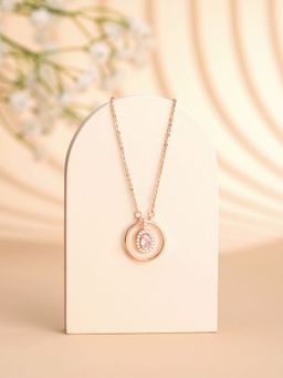 Yellow Chimes - Rose Gold Circle Designed Crystal Studed Pendant Necklace
