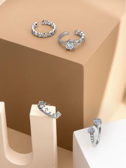 Yellow Chimes - Adjustable Crystal Silver Tone Combo of 4 Pcs