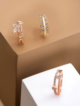 Yellow Chimes - Rose Gold Tone Combo of 3 Pcs Crystal Adjustable Ring
