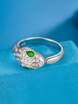 Yellow Chimes - Green & White Stone Silver Ring