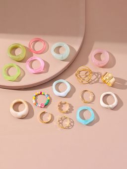Yellow Chimes - Multi-Color Acrylic Chunky Ring 17 Pcs