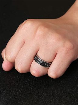 Yellow Chimes - Stainless Steel Carved Sun Moon Universe Energy Sign Statement Band Ring