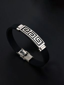 Yellow Chimes - Black Silicone Stainless Steel Classic Retro Style Wristband Bracelet