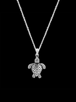Yellow Chimes - Tortoise Good Luck Charm 925 Sterling Silver Hallmark Pendant Necklace