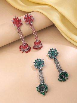 Yellow Chimes - Combo of 2 Traditional Oxidised German Silver Dome Shaped Dangler