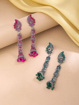 Yellow Chimes - Traditional Oxidised German Silver Earring Set Dome Shaped Jumkis Combo of 2