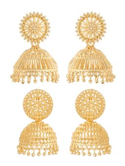 Yellow Chimes - Combo of 2 Pairs Traditional Golden Jhumka Earrings Gold
