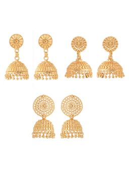 Yellow Chimes - Traditional Golden Jhumka Earrings for Women Combo of 3