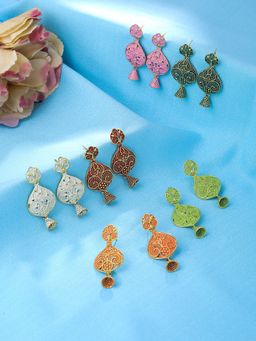 Yellow Chimes - Multi-Color Oxidized Gold Plated Jhumkas Combo of 6