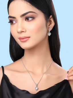 Yellow Chimes - Heart Designed White Stone Studded Crystal Pendant Necklace Set