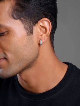 GIVA - Men 925 Oxidised Silver Linked Chain Hoop Earring