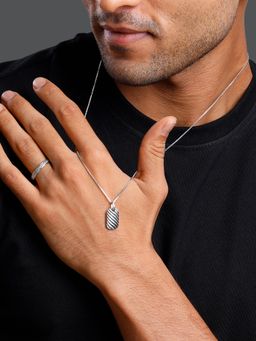 GIVA - Men 925 Oxidised Silver Obsidian Duo Jewellery Set